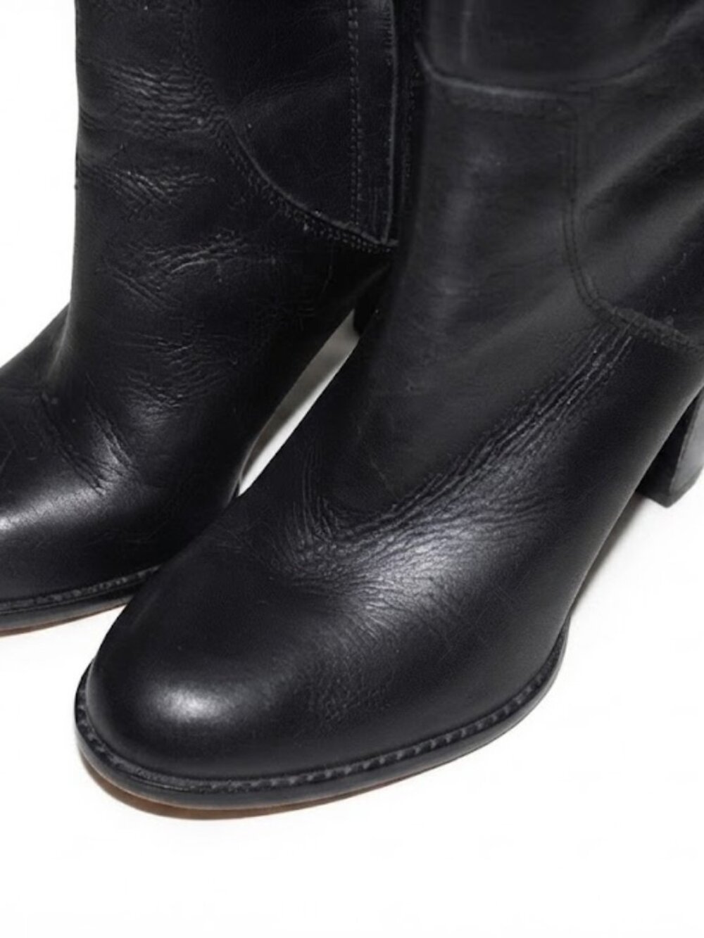 Sam Edelman Black Leather Tall Knee High Heel Boots Wide Calf Size 7.5 - Picture 8 of 9